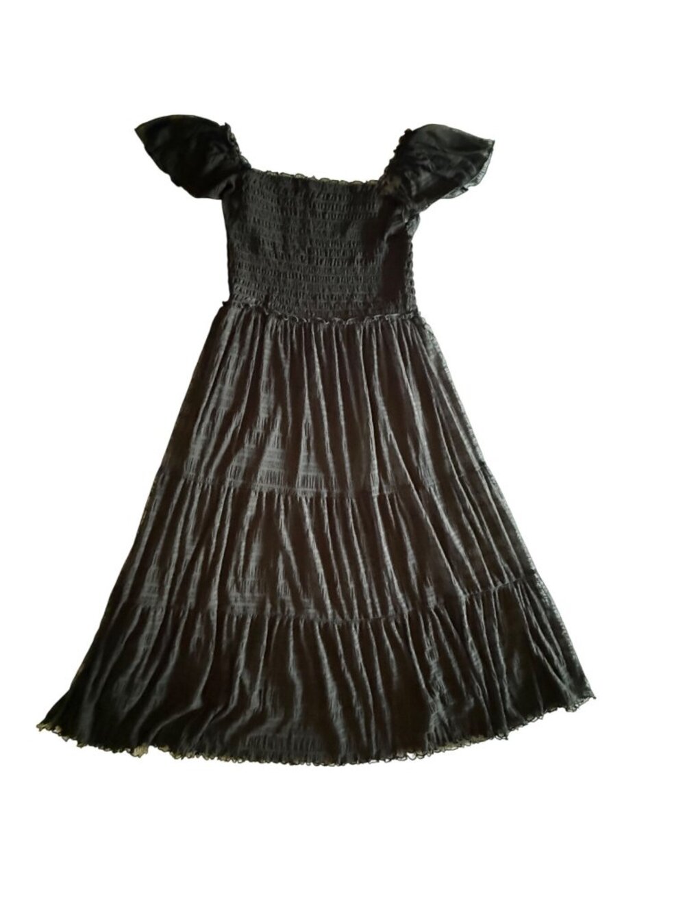 Max Studio Womens XL Black Whimsygoth Smocked Lace Maxi Dress Flutter Sleeve - Picture 5 of 11